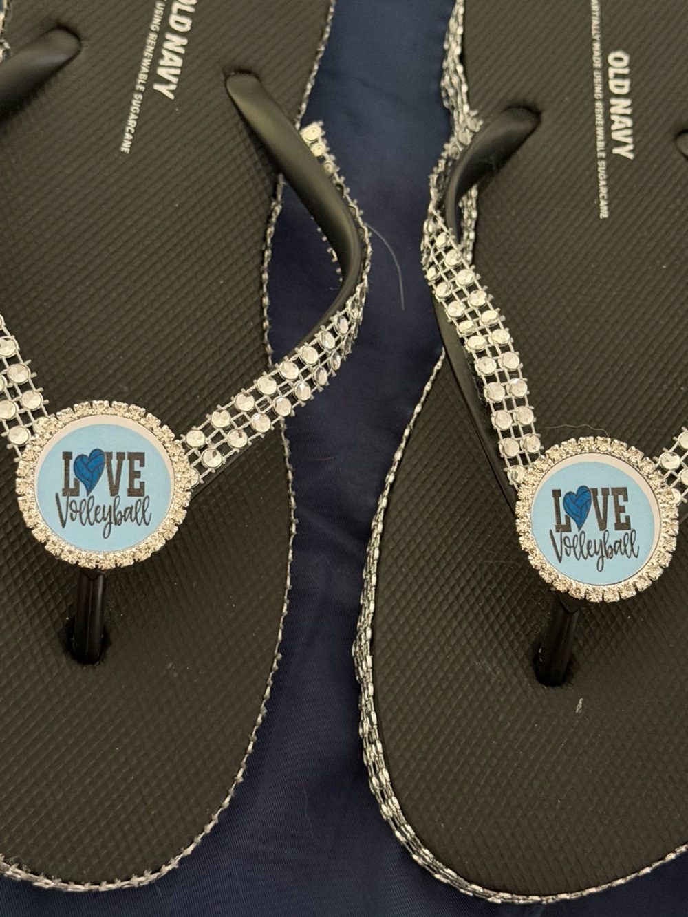 Women's Black Rhinestone 'Love Volleyball' Flip Flop Sandals